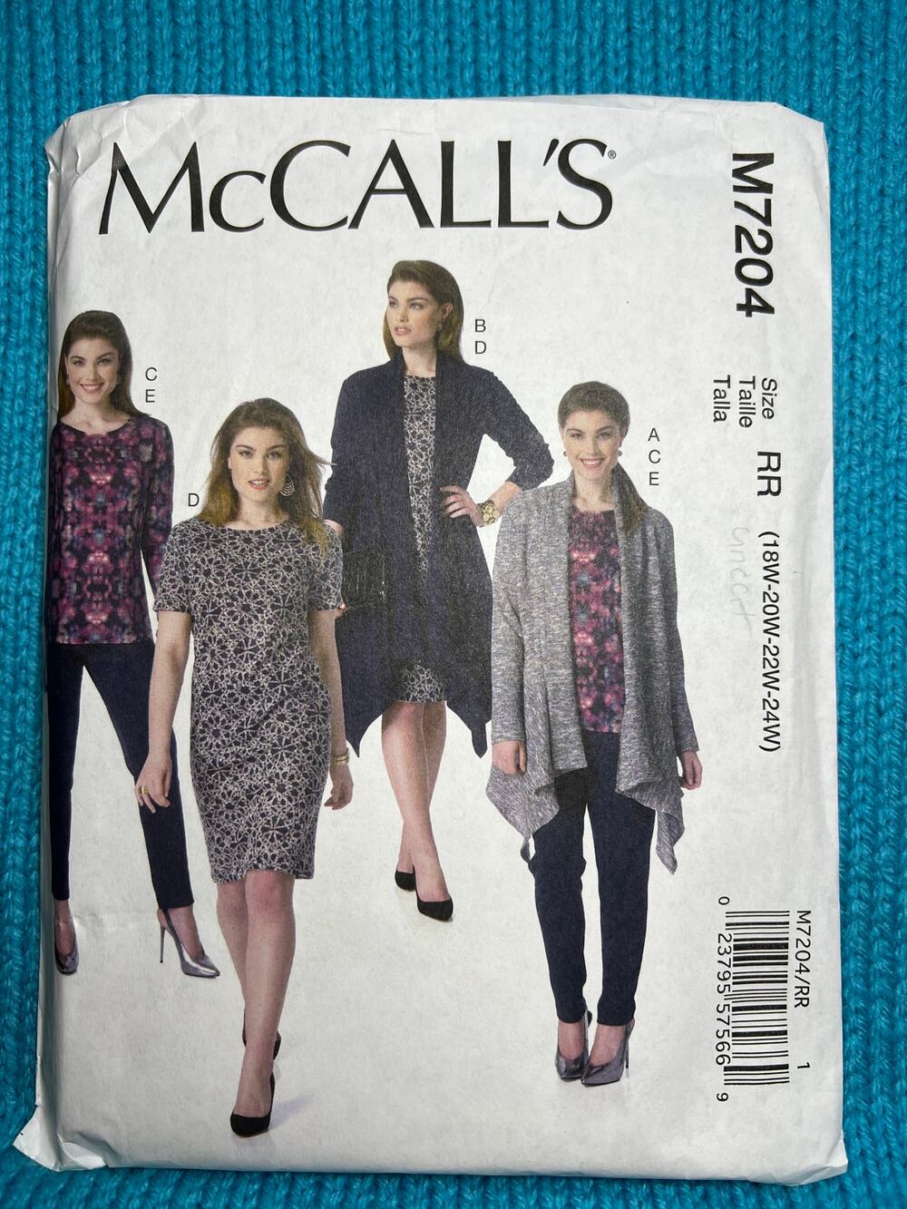 McCalls 7204 Sewing patternjacket top dress psnts size 18w 20w 22w 24w